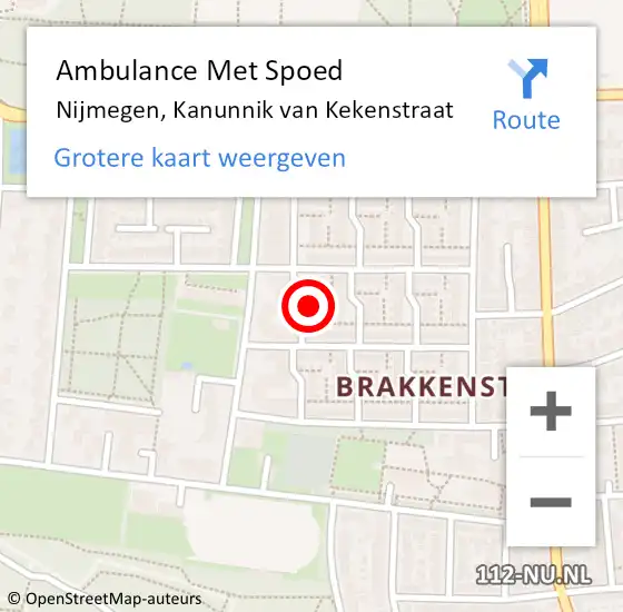 Locatie op kaart van de 112 melding: Ambulance Met Spoed Naar Nijmegen, Kanunnik van Kekenstraat op 25 januari 2022 01:29