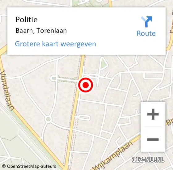 Locatie op kaart van de 112 melding: Politie Baarn, Torenlaan op 25 januari 2022 07:40