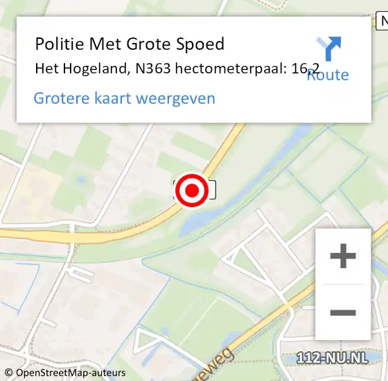 Locatie op kaart van de 112 melding: Politie Met Grote Spoed Naar Het Hogeland, N363 hectometerpaal: 16,2 op 25 januari 2022 08:57