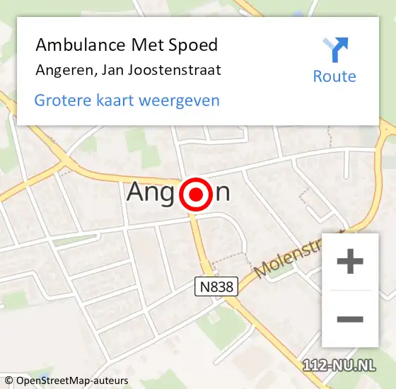 Locatie op kaart van de 112 melding: Ambulance Met Spoed Naar Angeren, Jan Joostenstraat op 25 januari 2022 13:38