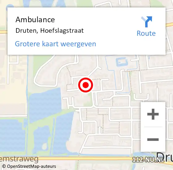 Locatie op kaart van de 112 melding: Ambulance Druten, Hoefslagstraat op 25 januari 2022 15:34