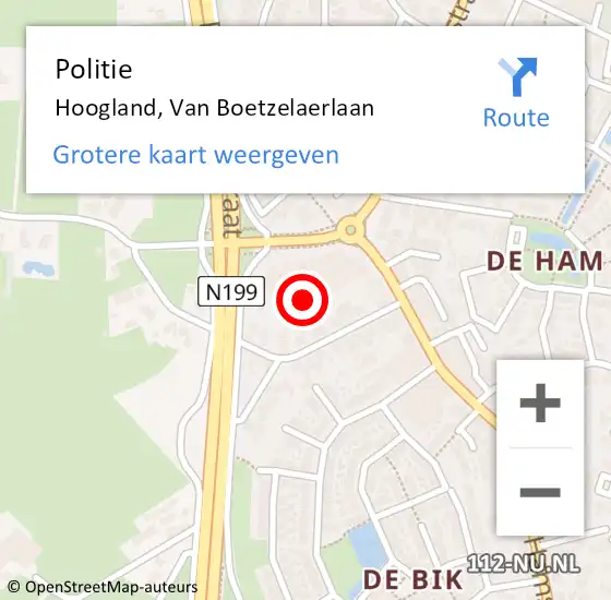 Locatie op kaart van de 112 melding: Politie Hoogland, Van Boetzelaerlaan op 25 januari 2022 15:49