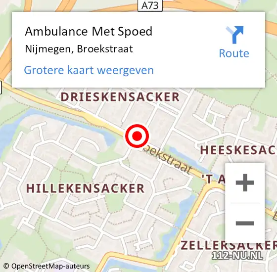 Locatie op kaart van de 112 melding: Ambulance Met Spoed Naar Nijmegen, Broekstraat op 25 januari 2022 18:05