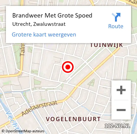 Locatie op kaart van de 112 melding: Brandweer Met Grote Spoed Naar Utrecht, Zwaluwstraat op 25 januari 2022 19:25