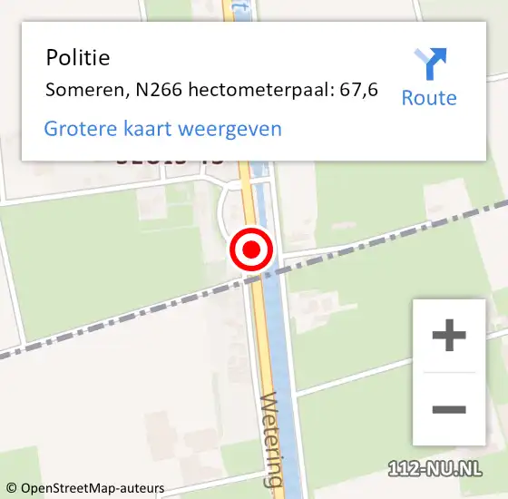 Locatie op kaart van de 112 melding: Politie Someren, N266 hectometerpaal: 67,6 op 25 januari 2022 19:25