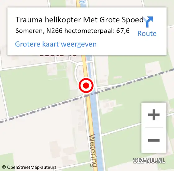 Locatie op kaart van de 112 melding: Trauma helikopter Met Grote Spoed Naar Someren, N266 hectometerpaal: 67,6 op 25 januari 2022 19:26