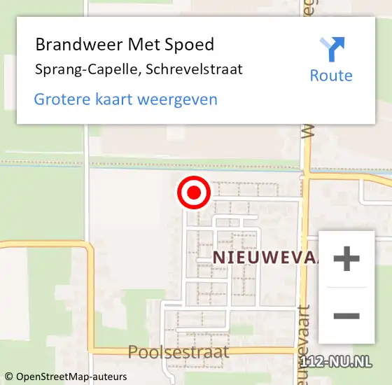 Locatie op kaart van de 112 melding: Brandweer Met Spoed Naar Sprang-Capelle, Schrevelstraat op 25 januari 2022 19:33