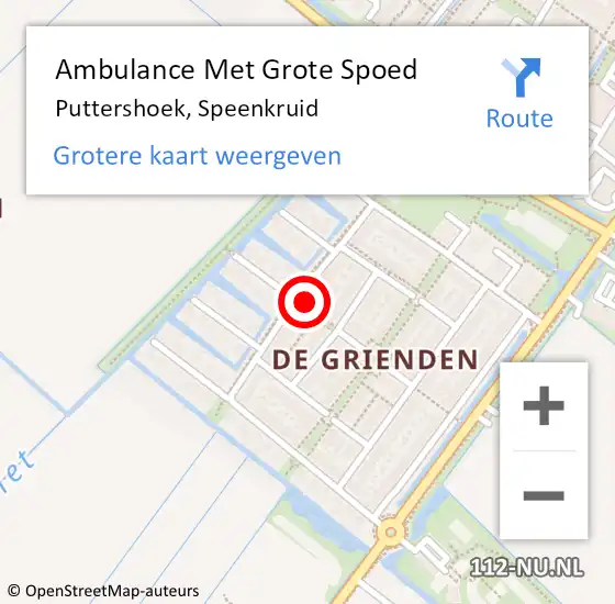 Locatie op kaart van de 112 melding: Ambulance Met Grote Spoed Naar Puttershoek, Speenkruid op 25 januari 2022 20:38