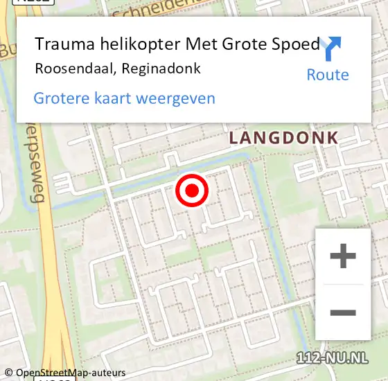 Locatie op kaart van de 112 melding: Trauma helikopter Met Grote Spoed Naar Roosendaal, Reginadonk op 25 januari 2022 20:58