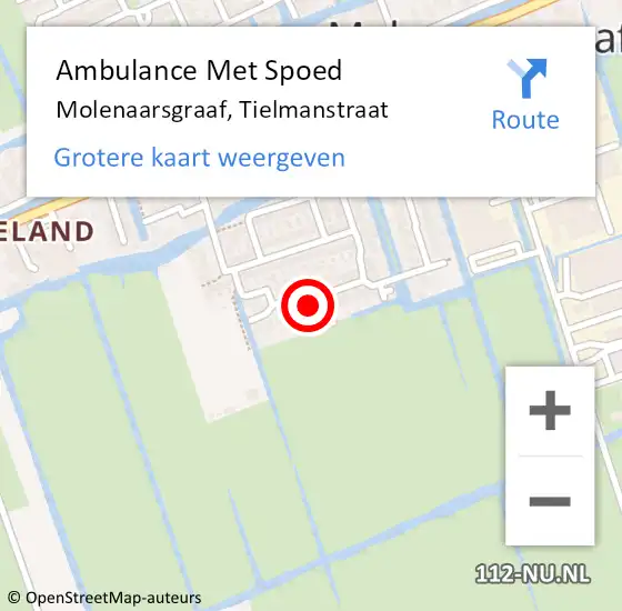 Locatie op kaart van de 112 melding: Ambulance Met Spoed Naar Molenaarsgraaf, Tielmanstraat op 26 januari 2022 02:46