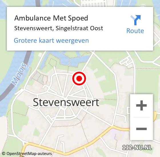 Locatie op kaart van de 112 melding: Ambulance Met Spoed Naar Stevensweert, Singelstraat Oost op 6 juli 2014 11:16