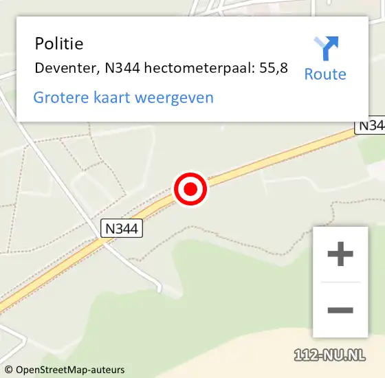 Locatie op kaart van de 112 melding: Politie Deventer, N344 hectometerpaal: 55,8 op 26 januari 2022 07:41