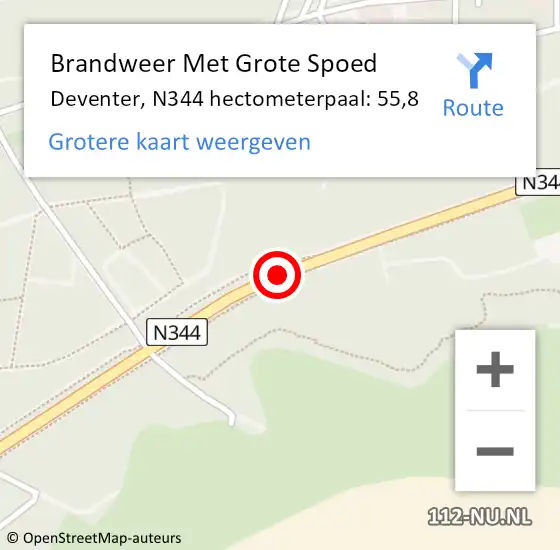 Locatie op kaart van de 112 melding: Brandweer Met Grote Spoed Naar Deventer, N344 hectometerpaal: 55,8 op 26 januari 2022 07:41