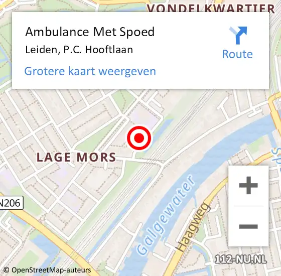 Locatie op kaart van de 112 melding: Ambulance Met Spoed Naar Leiden, P.C. Hooftlaan op 26 januari 2022 08:19