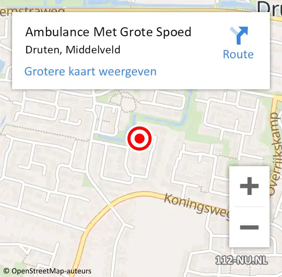 Locatie op kaart van de 112 melding: Ambulance Met Grote Spoed Naar Druten, Middelveld op 26 januari 2022 08:42