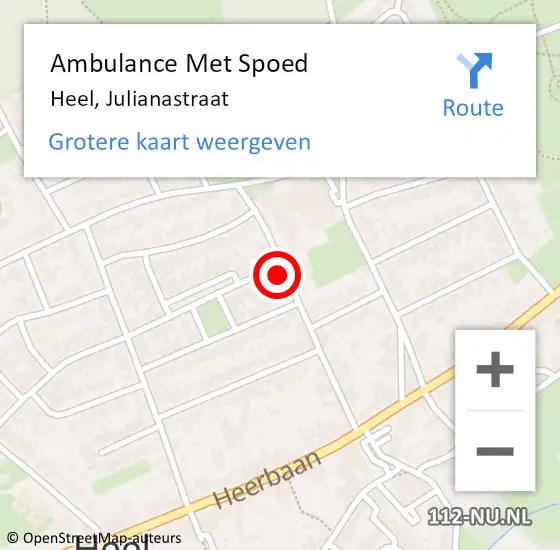 Locatie op kaart van de 112 melding: Ambulance Met Spoed Naar Heel, Julianastraat op 26 januari 2022 12:01