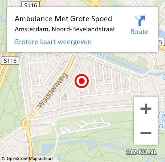 Locatie op kaart van de 112 melding: Ambulance Met Grote Spoed Naar Amsterdam, Noord-Bevelandstraat op 26 januari 2022 12:56