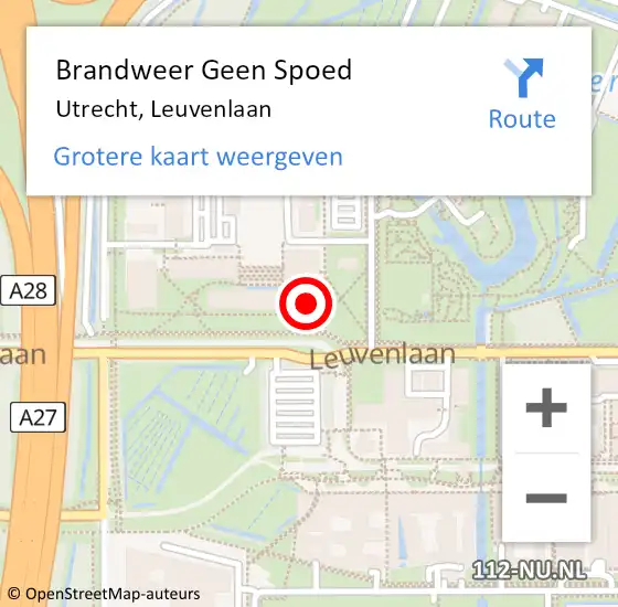 Locatie op kaart van de 112 melding: Brandweer Geen Spoed Naar Utrecht, Leuvenlaan op 26 januari 2022 12:57