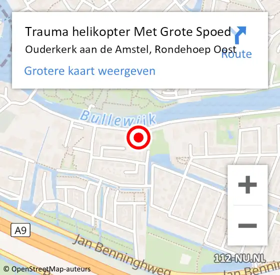 Locatie op kaart van de 112 melding: Trauma helikopter Met Grote Spoed Naar Ouderkerk aan de Amstel, Rondehoep Oost op 26 januari 2022 13:42