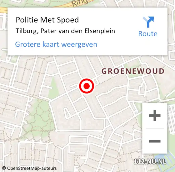 Locatie op kaart van de 112 melding: Politie Met Spoed Naar Tilburg, Pater van den Elsenplein op 26 januari 2022 19:03