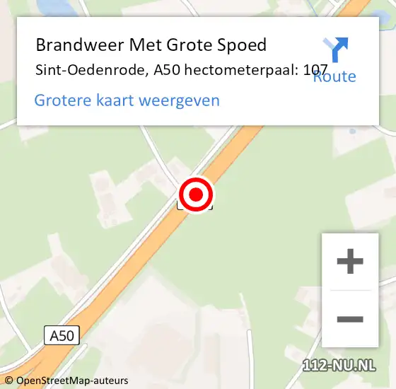 Locatie op kaart van de 112 melding: Brandweer Met Grote Spoed Naar Sint-Oedenrode, A50 hectometerpaal: 107 op 26 januari 2022 19:04