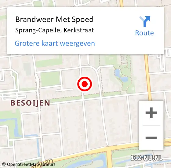 Locatie op kaart van de 112 melding: Brandweer Met Spoed Naar Sprang-Capelle, Kerkstraat op 26 januari 2022 19:57