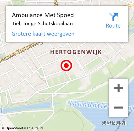 Locatie op kaart van de 112 melding: Ambulance Met Spoed Naar Tiel, Jonge Schutskooilaan op 26 januari 2022 21:13