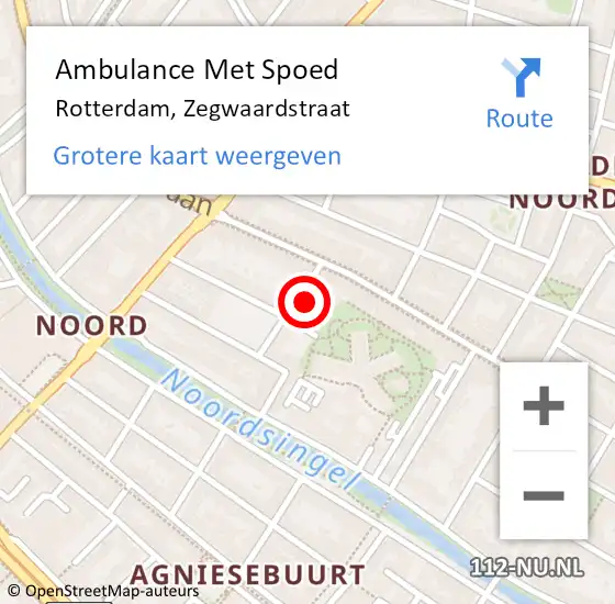 Locatie op kaart van de 112 melding: Ambulance Met Spoed Naar Rotterdam, Zegwaardstraat op 26 januari 2022 21:21
