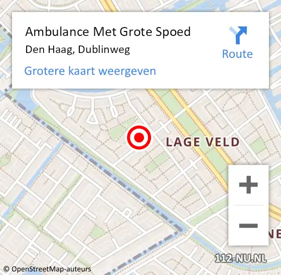 Locatie op kaart van de 112 melding: Ambulance Met Grote Spoed Naar Den Haag, Dublinweg op 27 januari 2022 05:30