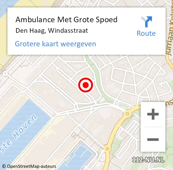 Locatie op kaart van de 112 melding: Ambulance Met Grote Spoed Naar Den Haag, Windasstraat op 27 januari 2022 10:24