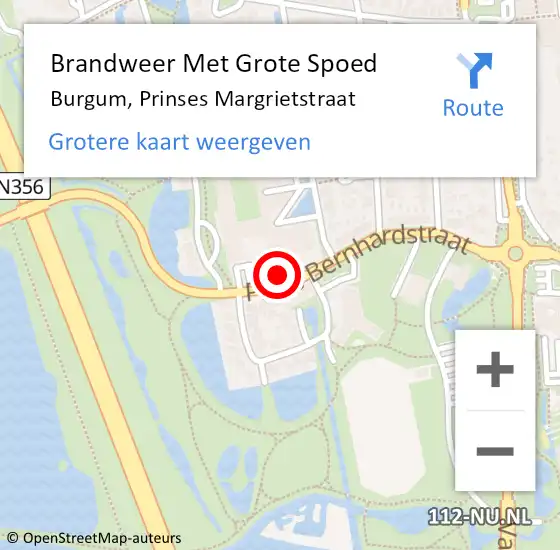Locatie op kaart van de 112 melding: Brandweer Met Grote Spoed Naar Burgum, Prinses Margrietstraat op 27 januari 2022 14:00