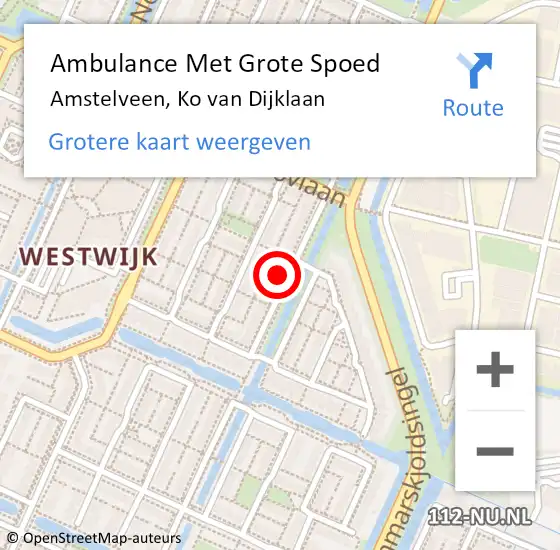 Locatie op kaart van de 112 melding: Ambulance Met Grote Spoed Naar Amstelveen, Ko van Dijklaan op 27 januari 2022 14:10