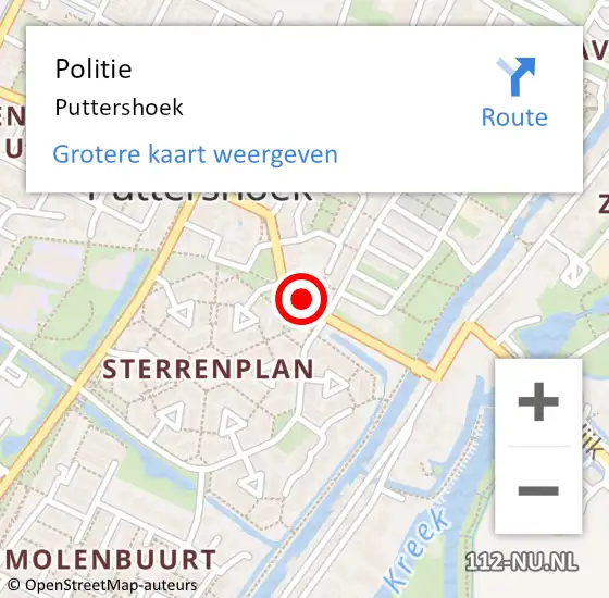 Locatie op kaart van de 112 melding: Politie Puttershoek op 27 januari 2022 16:04