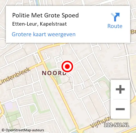 Locatie op kaart van de 112 melding: Politie Met Grote Spoed Naar Etten-Leur, Kapelstraat op 27 januari 2022 18:01