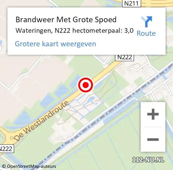 Locatie op kaart van de 112 melding: Brandweer Met Grote Spoed Naar Wateringen, N222 hectometerpaal: 3,0 op 6 juli 2014 14:37