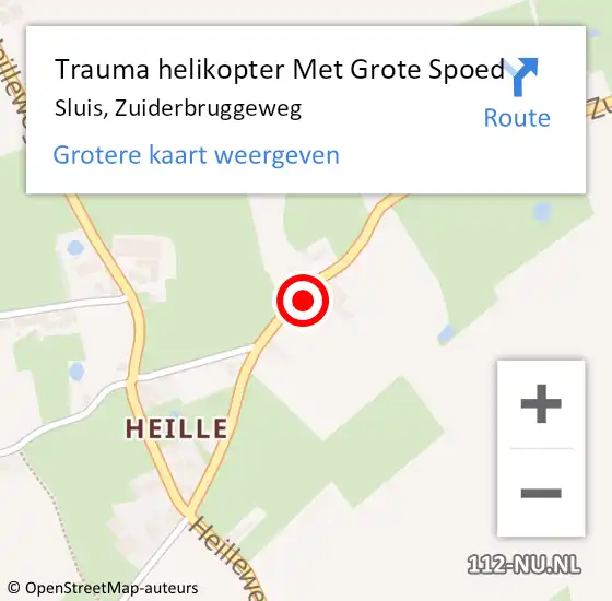 Locatie op kaart van de 112 melding: Trauma helikopter Met Grote Spoed Naar Sluis, Zuiderbruggeweg op 27 januari 2022 19:34