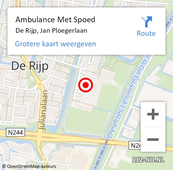 Locatie op kaart van de 112 melding: Ambulance Met Spoed Naar De Rijp, Jan Ploegerlaan op 27 januari 2022 19:51