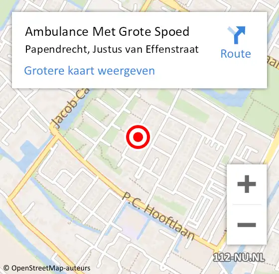 Locatie op kaart van de 112 melding: Ambulance Met Grote Spoed Naar Papendrecht, Justus van Effenstraat op 27 januari 2022 20:42