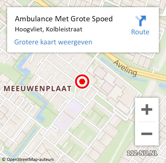 Locatie op kaart van de 112 melding: Ambulance Met Grote Spoed Naar Hoogvliet, Kolbleistraat op 28 januari 2022 01:36