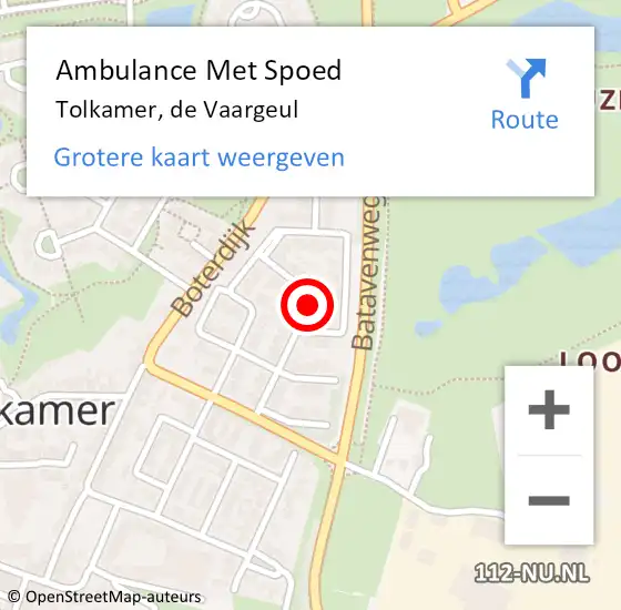 Locatie op kaart van de 112 melding: Ambulance Met Spoed Naar Tolkamer, de Vaargeul op 28 januari 2022 08:42