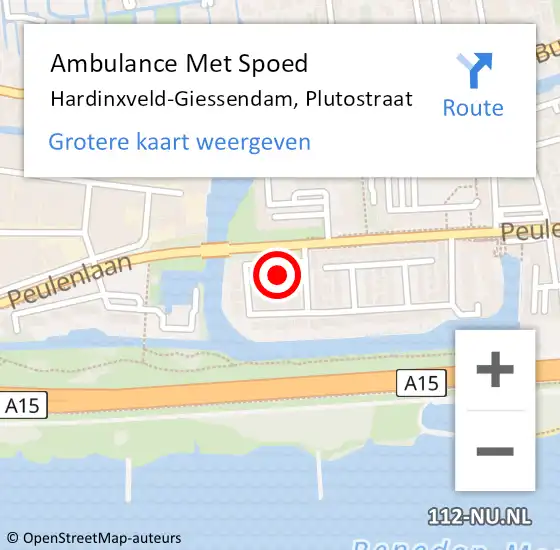 Locatie op kaart van de 112 melding: Ambulance Met Spoed Naar Hardinxveld-Giessendam, Plutostraat op 28 januari 2022 11:10