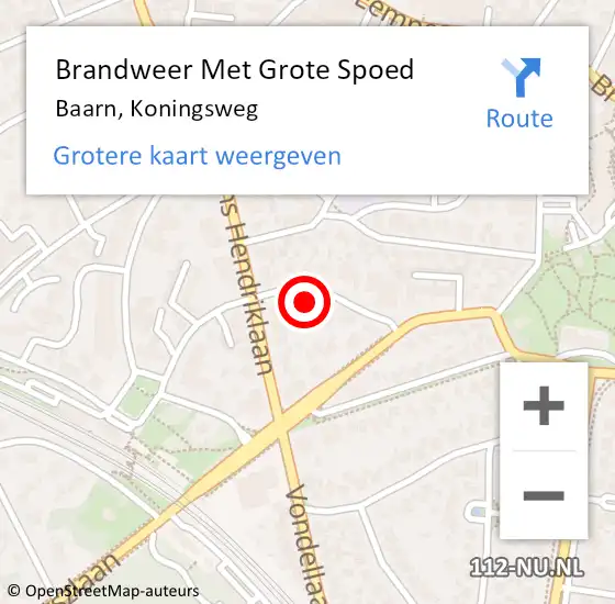 Locatie op kaart van de 112 melding: Brandweer Met Grote Spoed Naar Baarn, Koningsweg op 28 januari 2022 11:24