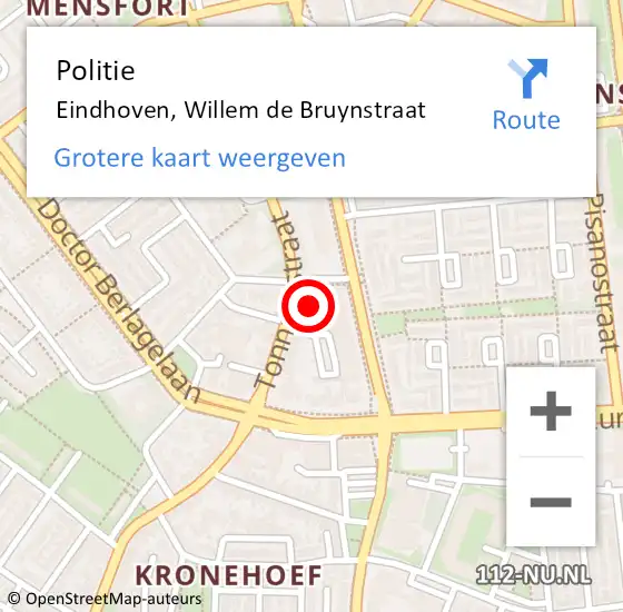 Locatie op kaart van de 112 melding: Politie Eindhoven, Willem de Bruynstraat op 28 januari 2022 13:01
