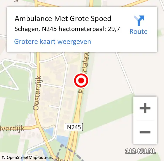 Locatie op kaart van de 112 melding: Ambulance Met Grote Spoed Naar Schagen, N245 hectometerpaal: 29,7 op 28 januari 2022 14:27