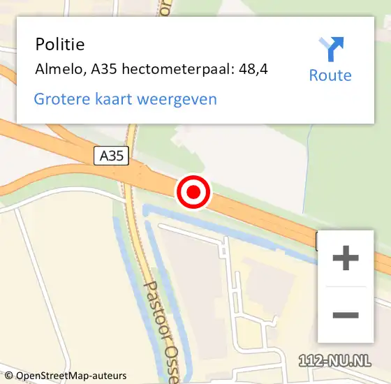 Locatie op kaart van de 112 melding: Politie Almelo, A35 hectometerpaal: 48,4 op 28 januari 2022 17:49
