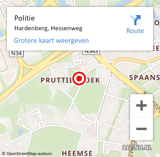 Locatie op kaart van de 112 melding: Politie Hardenberg, Hessenweg op 28 januari 2022 18:07