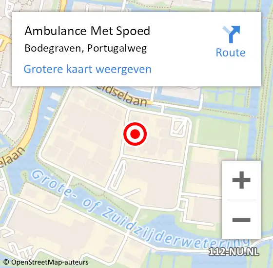 Locatie op kaart van de 112 melding: Ambulance Met Spoed Naar Bodegraven, Portugalweg op 28 januari 2022 18:29