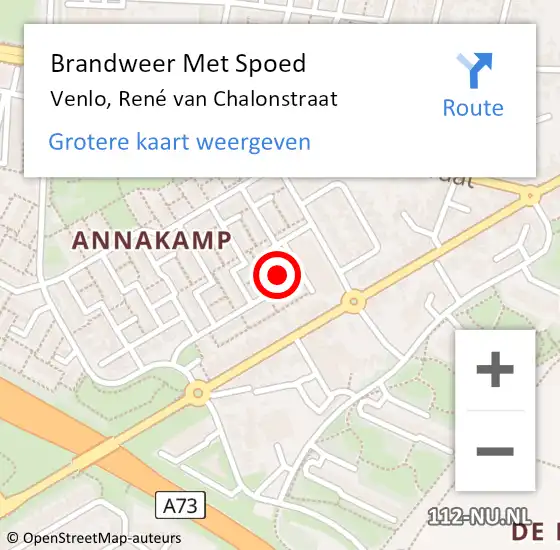 Locatie op kaart van de 112 melding: Brandweer Met Spoed Naar Venlo, René van Chalonstraat op 28 januari 2022 18:52
