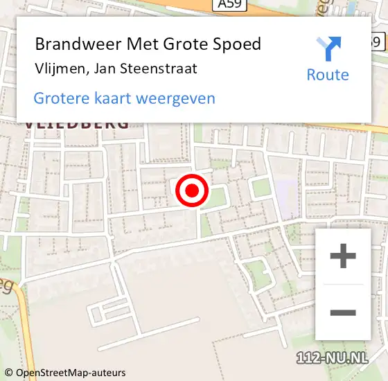 Locatie op kaart van de 112 melding: Brandweer Met Grote Spoed Naar Vlijmen, Jan Steenstraat op 28 januari 2022 19:07