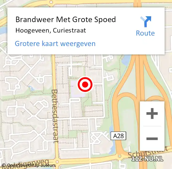 Locatie op kaart van de 112 melding: Brandweer Met Grote Spoed Naar Hoogeveen, Curiestraat op 6 juli 2014 17:05